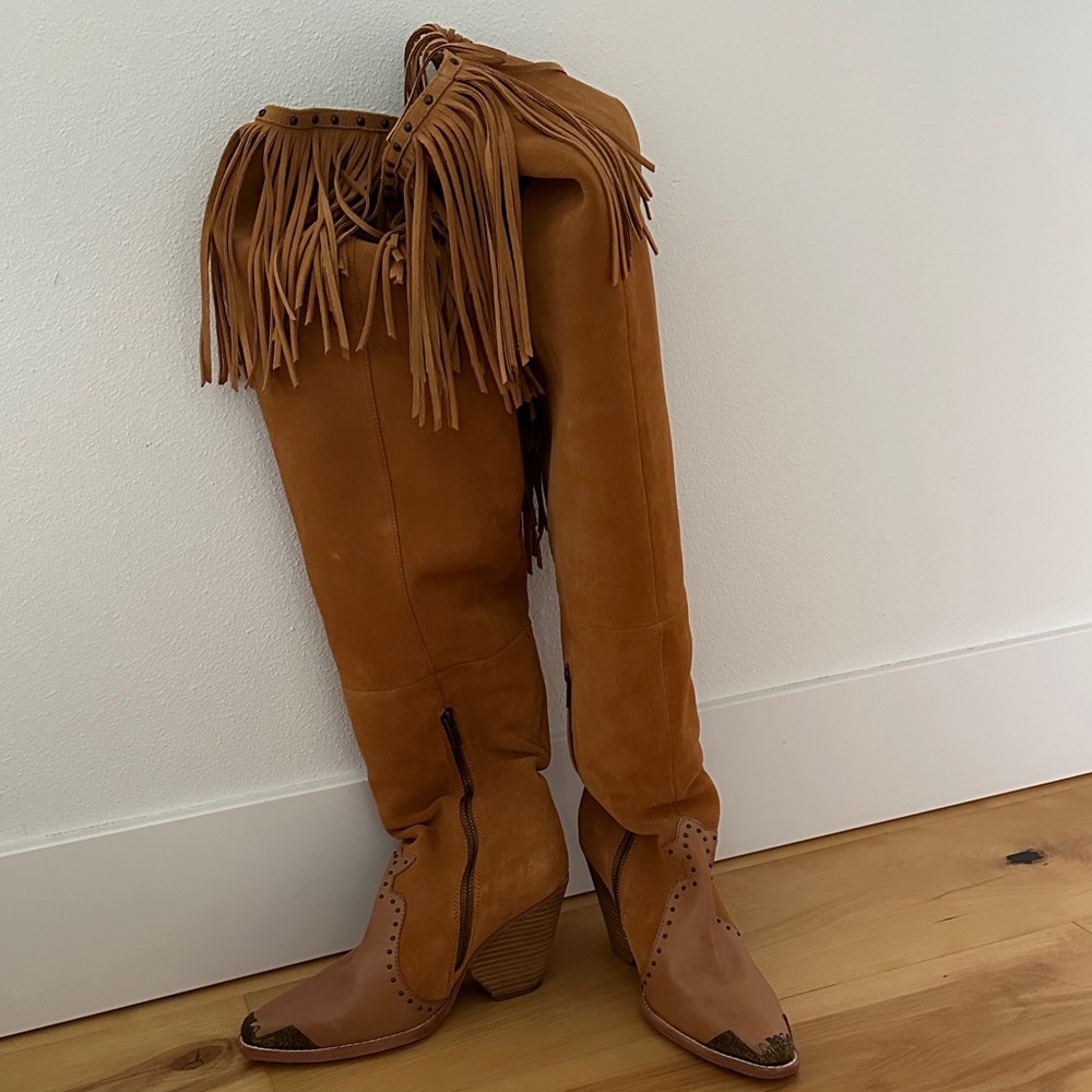 Spell Fringed Tan Leather Boots